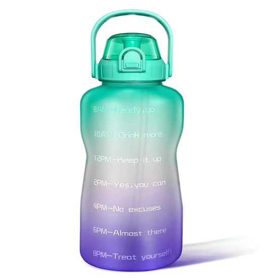 Brocca per succo glassata da 64 once personalizzata BPA Free Sport portatile in plastica motivazionale Bottiglia d'acqua da mezzo gallone con cannuccia/indicatore del tempo